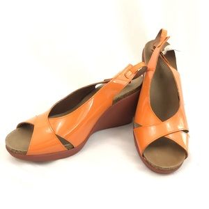 Kickers Wedge Sandal Patent Leather Orange US 9